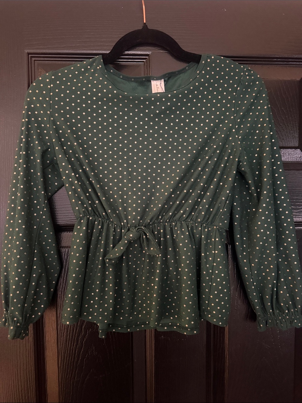 Kids Green Polka Dot Peplum Tie-Waist Top